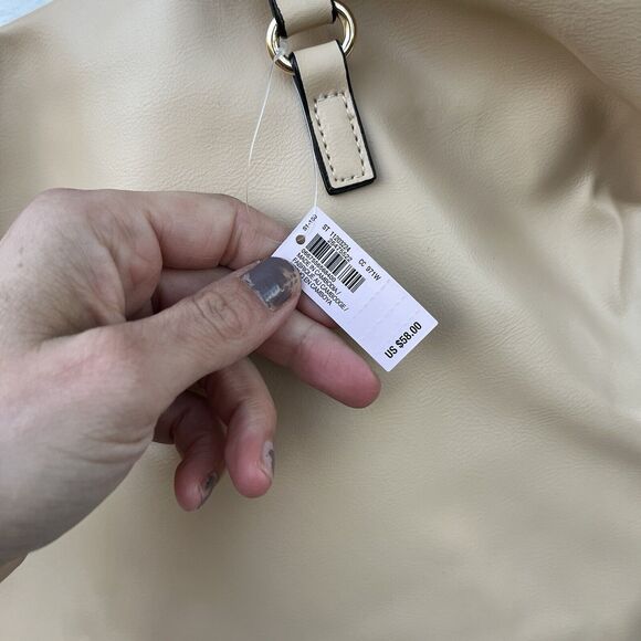 VICTORIA'S SECRET Cinch-Top Faux Leather Tote, Nude/Black- 12”x17” NWT - Picture 4 of 7